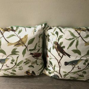Set of 2 Pottery Barn Euro Sham Pillow Covers Spring Sparrow Bird Pattern
